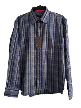 NWT Scala Milano Urban Fit Long Sleeve Dress Shirt - Blue/Black Plaid